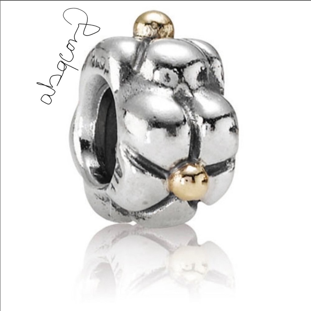 EUC Pandora 790125 Sterling Silver & 14k Yellow Gold Tipped Flower Charm
